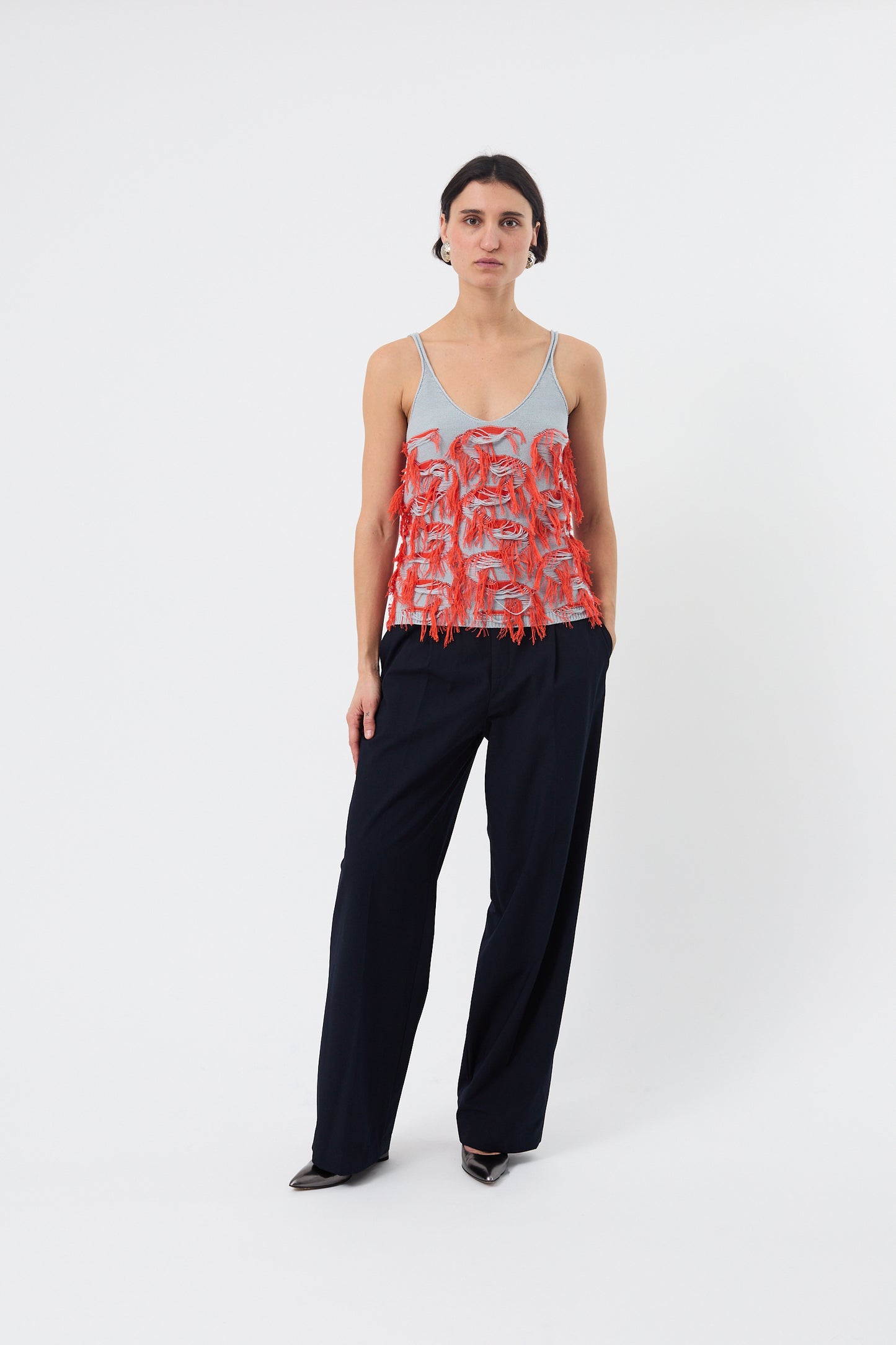 CCY - Fringe Top, grey/coral
