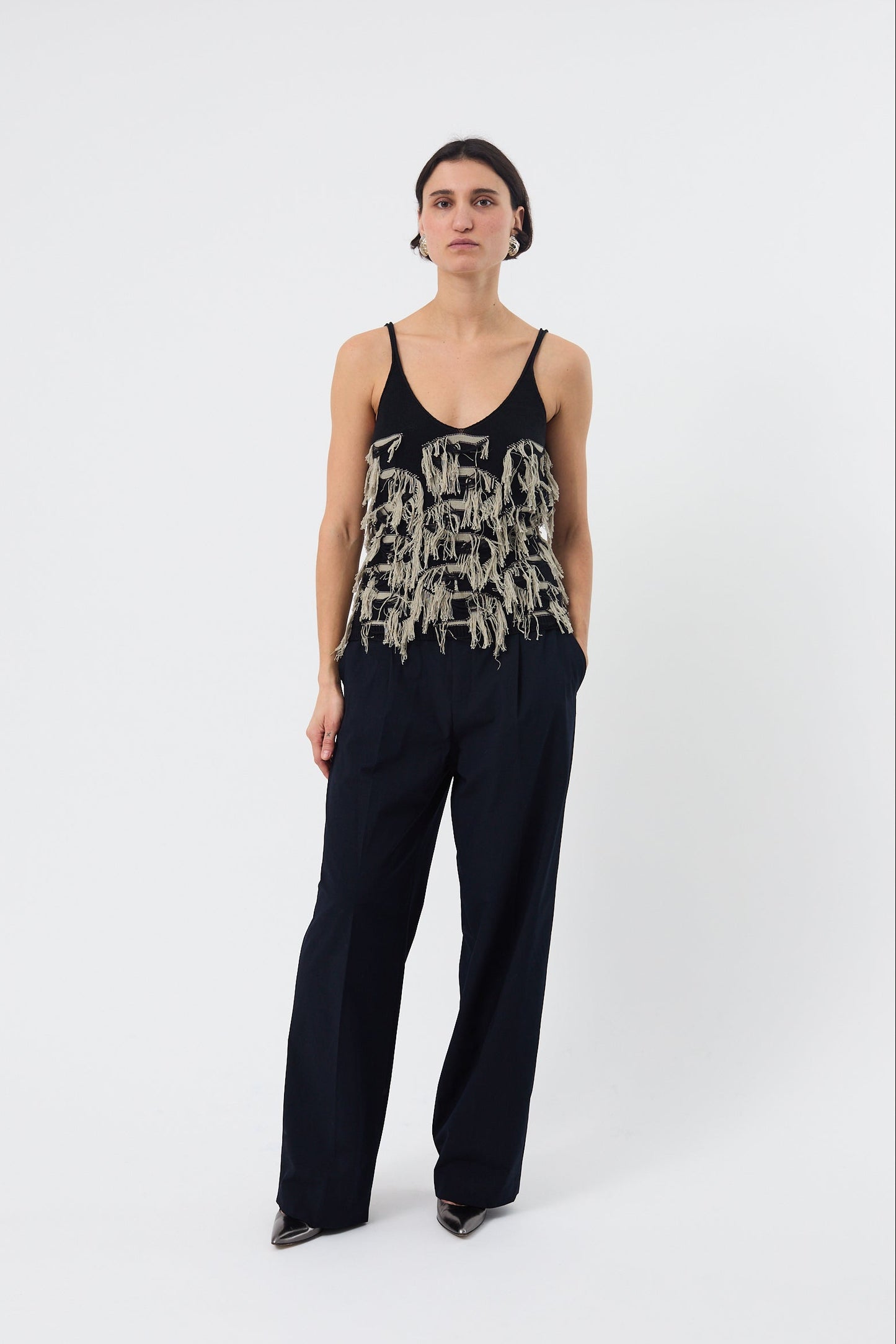 CCY - Fringe Top, black/sand