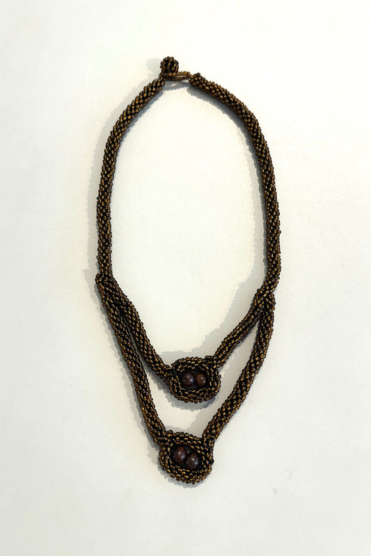 AMIKE - Necklace, brown with pearls