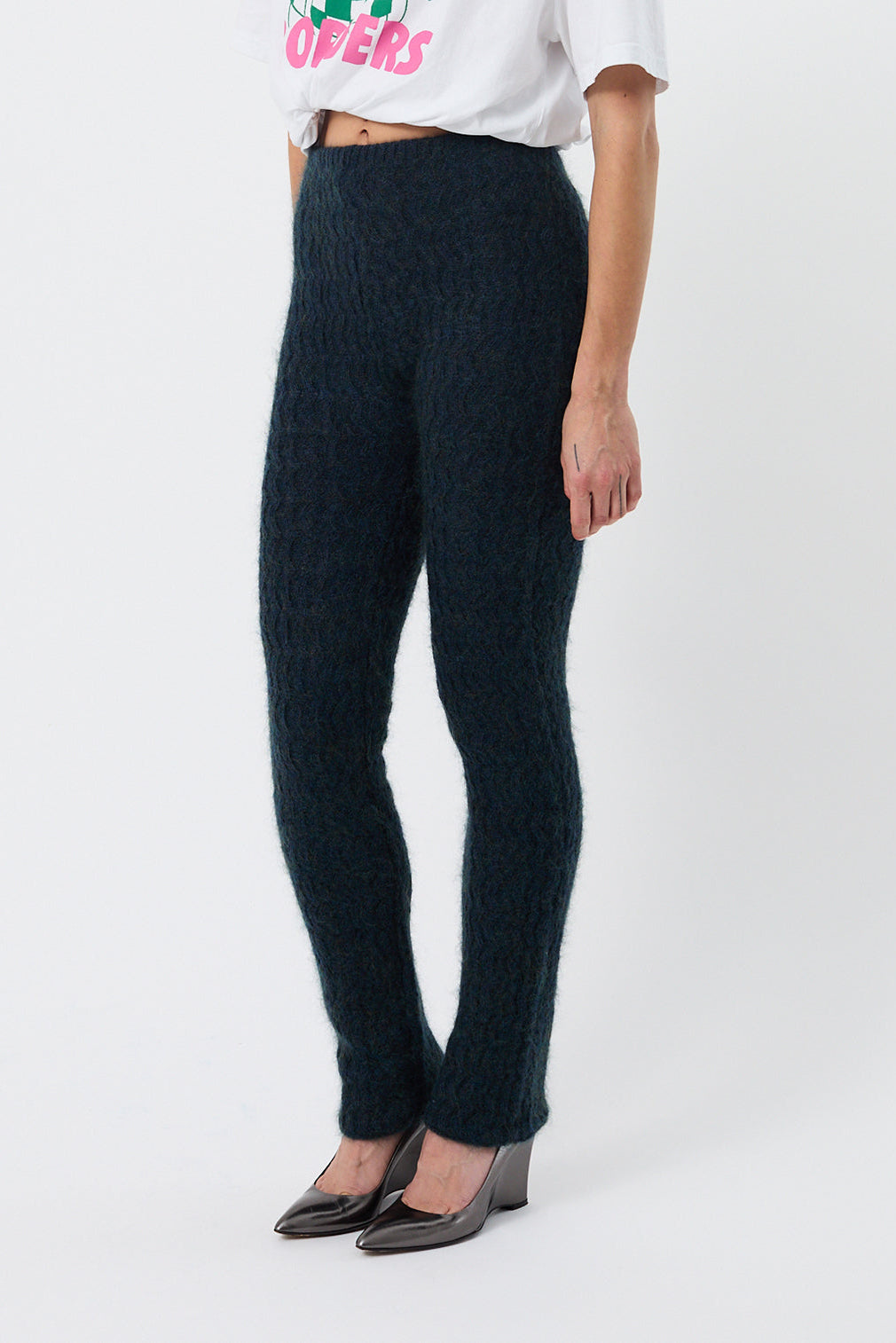 CCY - Zigzag Mohair Pants, green melange