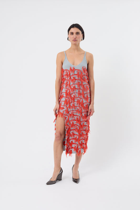 CCY - Fringe Dress, grey/coral