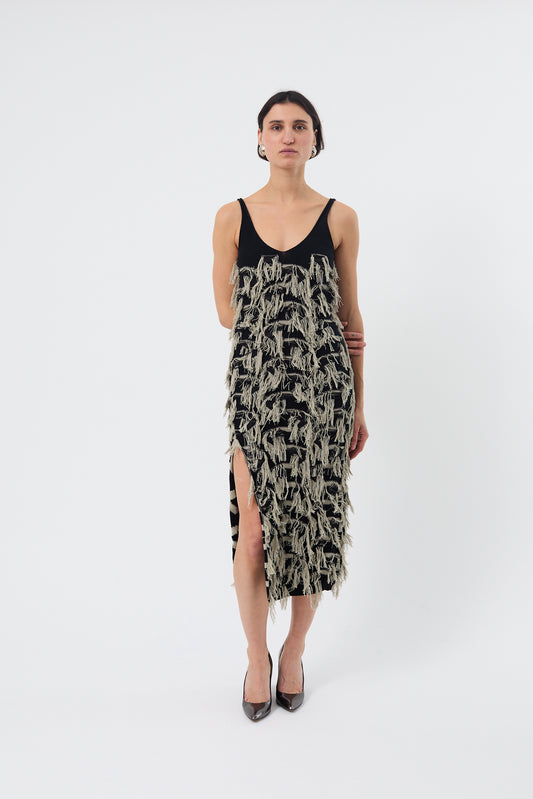CCY - Fringe Dress, black/sand