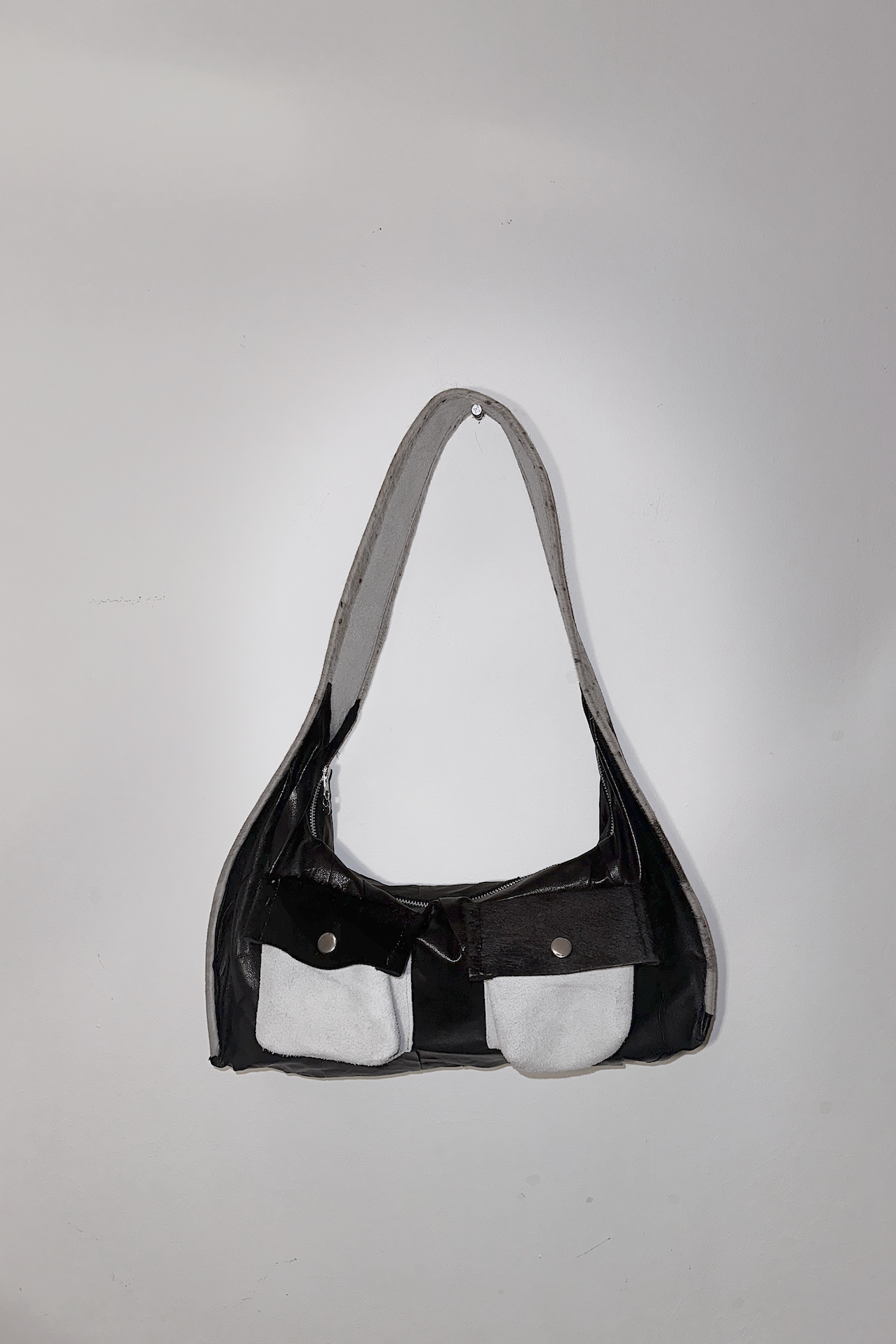 Szenaryo - Black Grey Cow Leather Bag with pockets