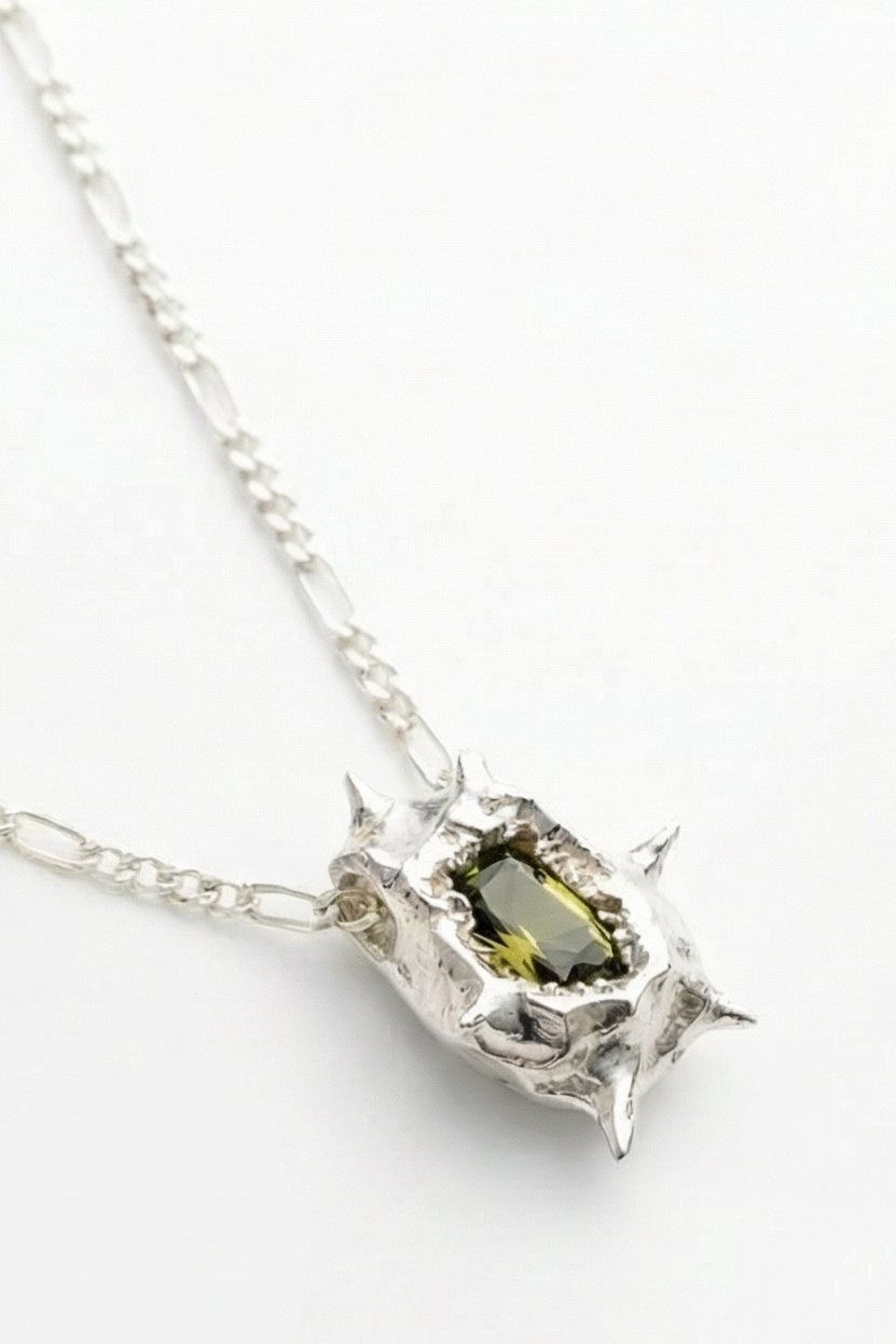 DUNE JEWELS - Spikes Necklace, olive green