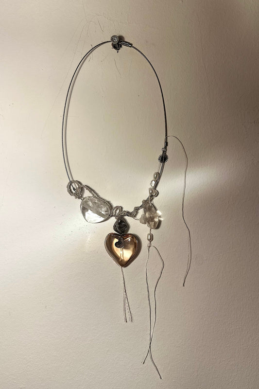 Szenaryo - Orange Glass Heart Statement Necklace