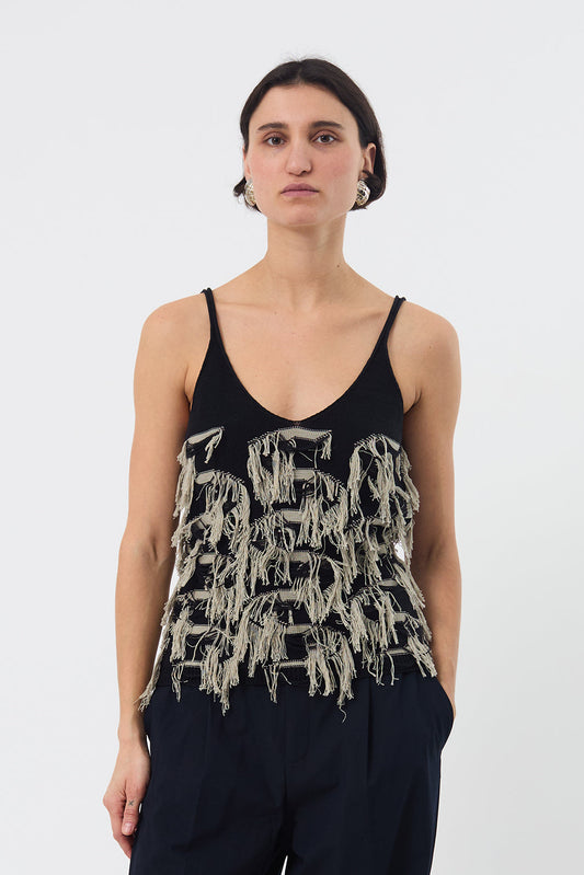 CCY - Fringe Top, black/sand