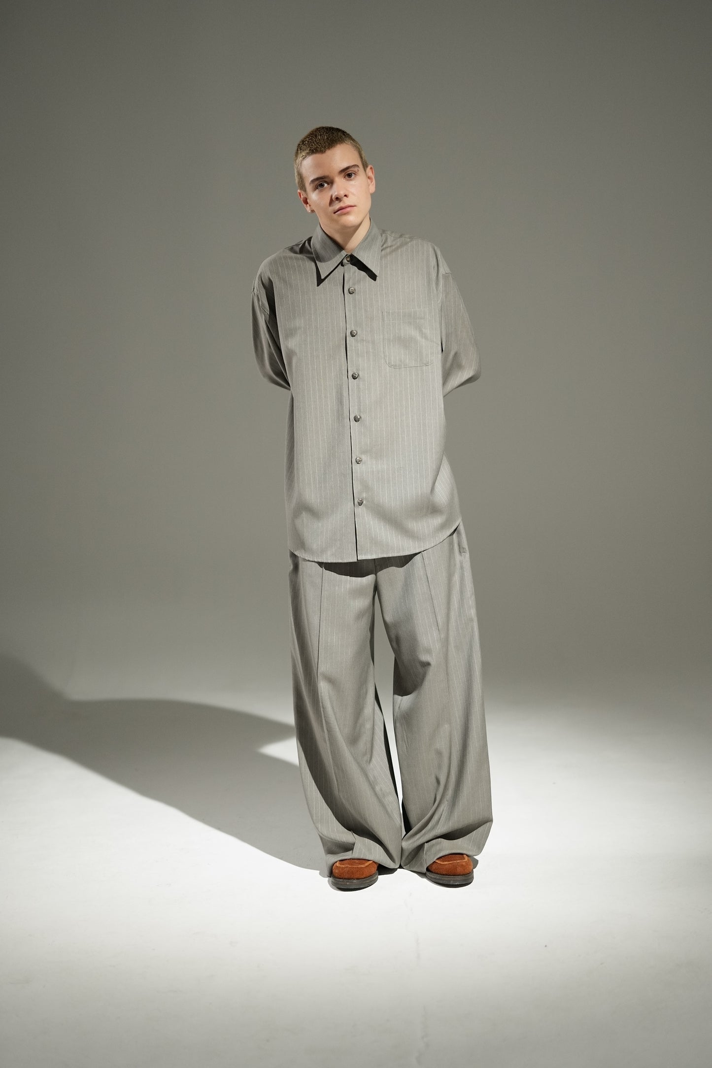 STUDIO SCHMITD - ECHO TROUSERS  - Grey Pinstripe