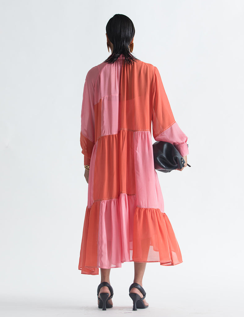 LOVEBIRDS STUDIO - Color Block Chiffon Dress